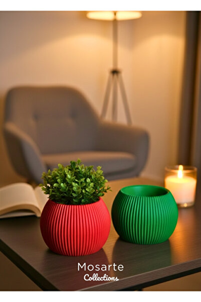 Mosarte مزهرية بتصميم دائري محزز عصري / قطعة ديكور مجموعة من قطعتين