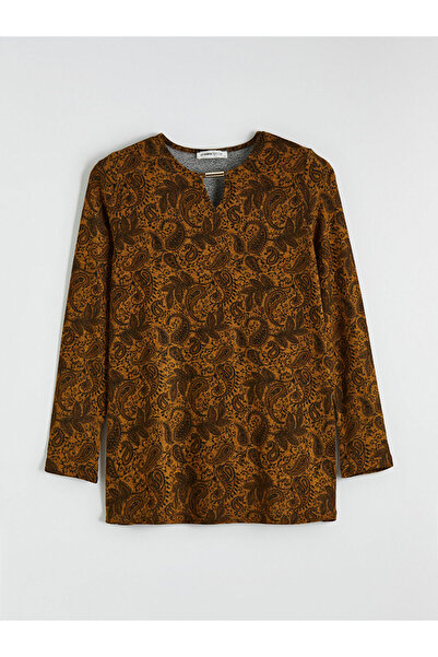 LC Waikiki Stylish and Timeless Yellow Crew Neck Patterned Blouse