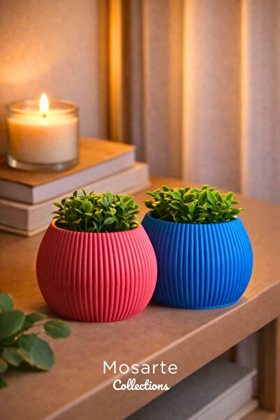 Mosarte مزهرية بتصميم دائري محزز عصري / قطعة ديكور مجموعة من قطعتين