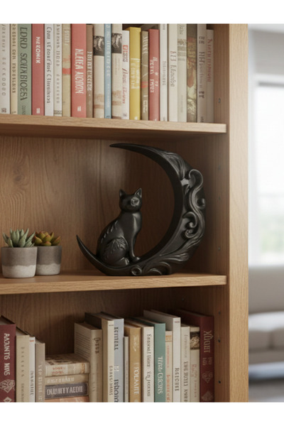 TOYNETIC Ayın Üzerindeki Kedi – Dekoratif Kedi Biblosu Dekoratif Obje & Biblo