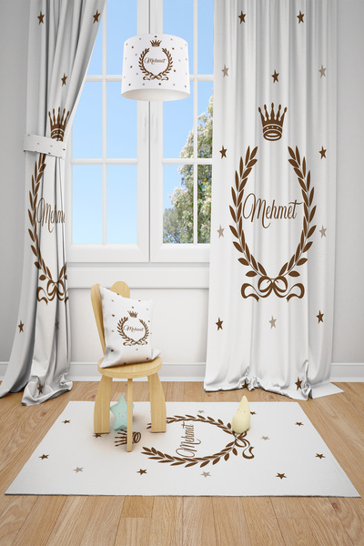 Talia Home İsimli Sünnet Desenli Çocuk ve Bebek Odası 2 Kanat Fon Perde TLA-331
