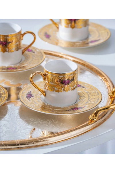 Home Acar Maxine 24K Gold Detailed Porcelain Coffee Cup Set for 6 People - 90 ml