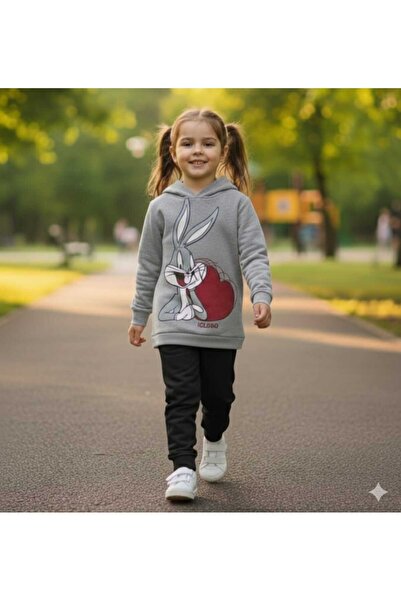 Nice Clothes Children's Tracksuit Set Hooded Unisex Heart Baksbani̇ Print