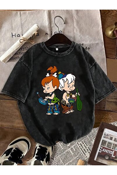 Le Savu Washable Gravel Bambam Printed Unisex Oversized Vintage T-Shirt