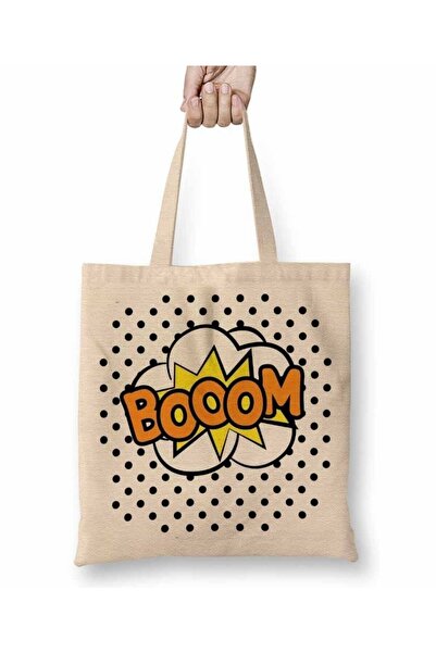 Toyaso Booom White Cloth Bag Long Handle Shopping Bag Beach Bag