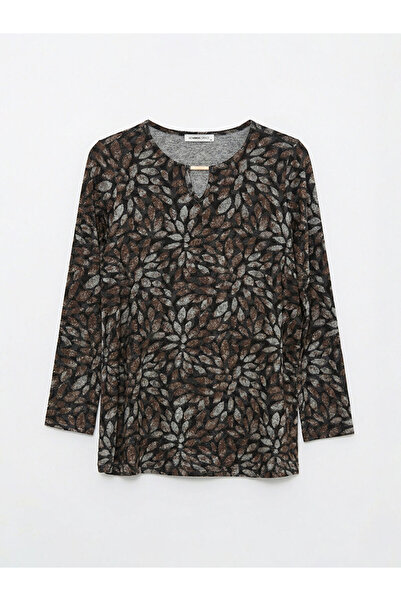 LC Waikiki Stylish and timeless beige crew neck floral blouse