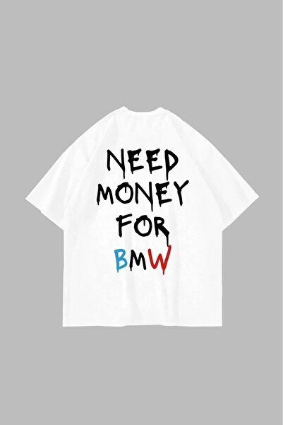 Marco Fresco 'Need Money for Araba' Printed Oversized Unisex Black/White Tshirt