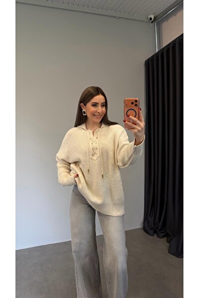 elif teke Eyelet Lace-Up Knitwear Sweater Cream