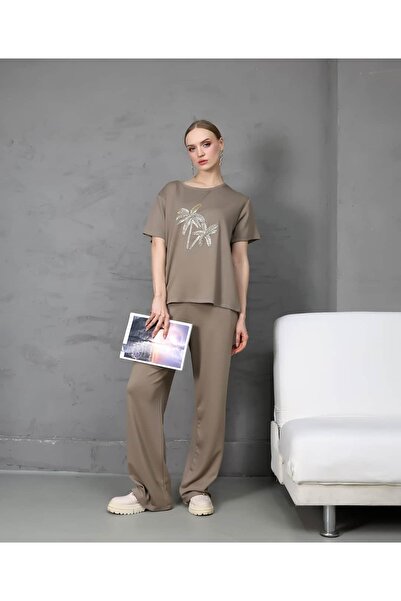 REDMİNA fashion Sparkling Palm Detailed Two-Piece Set