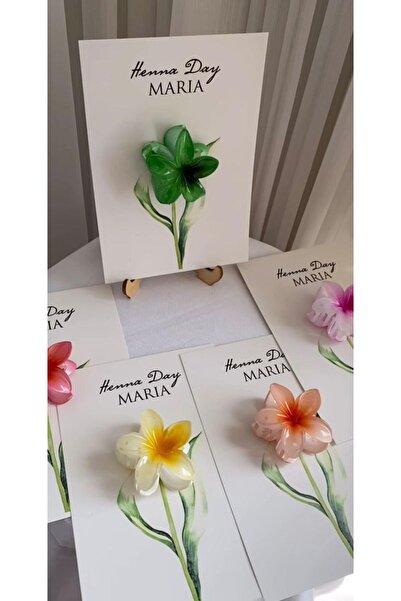 Tasarım Periniz 25 Adet Lotus Tokalı Hediyelik Kart Henna Kına Gecesi Bekarlı...
