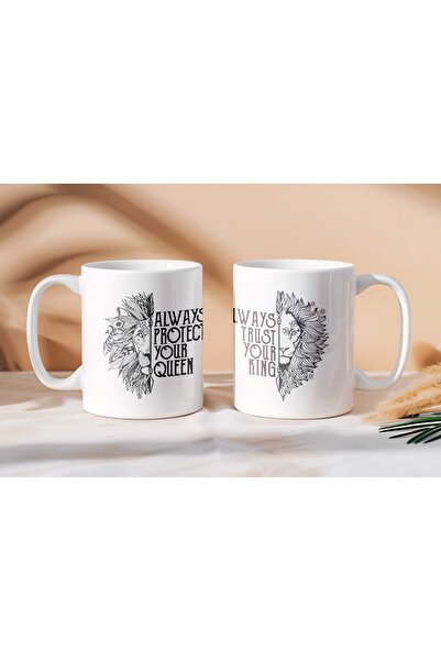 Beramussa Two Mugs – Double Sided Always Trust King Queen Lion Design Mugs – ...