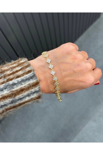 staınless steel Colorful Zircon Stone Clover Flower Model Steel Bracelet 17 cm