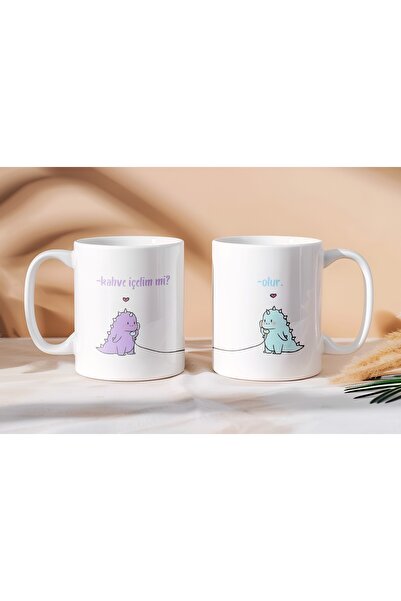 Beramussa Two Mugs – Double Dinosaur Drinking Coffee Design Mugs – Gift for L...