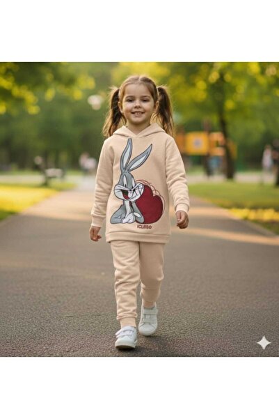 Nice Clothes Children's Tracksuit Set Hooded Unisex Heart Baksbani̇ Print