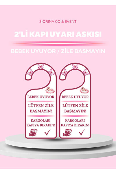 Siorina Co & Event Bebek uyuyor / Zile basmayın Kapı Askı Uyarısı Ev Kapı Kol...