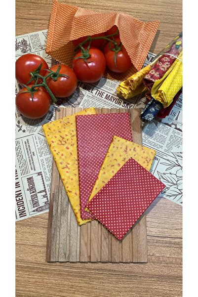Home 4-Piece Mixed Pattern Fabric Reusable Natural Beeswax (Beeswax) Food Sto...