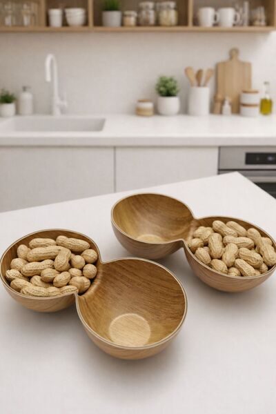 CASTEROLİ 2-Piece Wooden Look Twin Snack Bowl & Serving Bowl – 10×19×5 cm