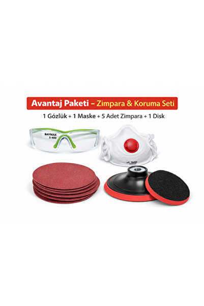 hırdamax Baymax S-400 Koruyucu Gözlük, Toz Maskesi ve 100 Kum Cırt Zımpara Se...