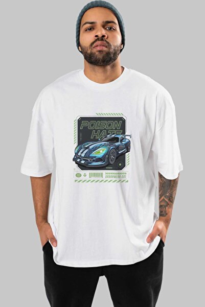 Ankhises Seria Car (87) Tricou oversize alb cu imprimeu în față, pentru bărba...