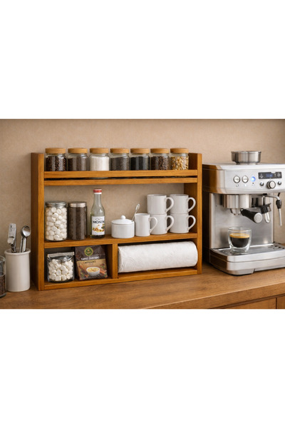 Holly Touch Mutfak Rafı Kahve Köşesi Peçetelik Baharatlık Tezgah Üstü Raf Mut...