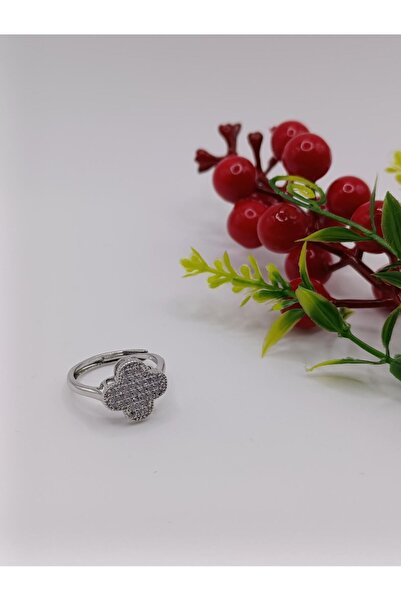 RP COMPANY Silver Color, Clover Model, Adjustable Ring with Zircon Stone