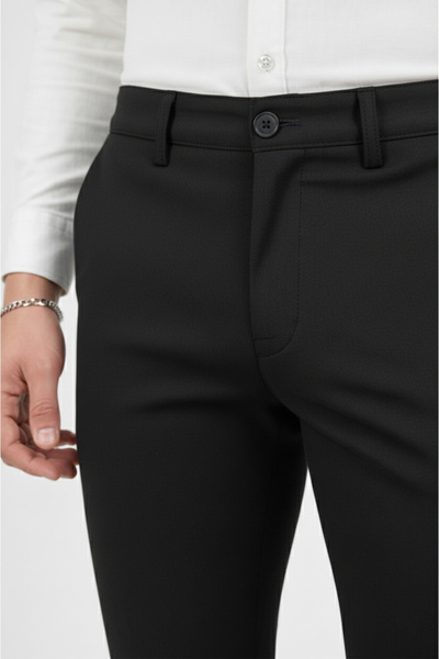 DeepSEA Erkek Siyah Modern Fit Likralı Kumaş Pantolon Günlük & Ofis Kullanımı 2602020