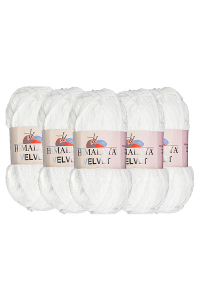 Himalaya Velvet Кадифе В'язальна нитка, Біла 90001, 5x100 грам, 5 мотків