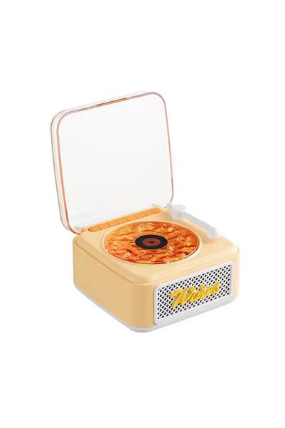 Epilons Nostalji Mini Plak Görünümlü Radyolu Bluetooth Hoparlör 3d Ses Dalgası Retro Müzik Plak Sarı