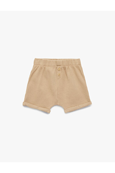 Koton Cotton Button Detailed Elastic Waist Shorts