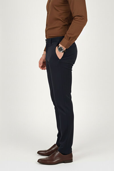 DeepSEA Erkek Koyu Lacivert Modern Fit Likralı Kumaş Pantolon Günlük & Ofis Kullanımı 2602020