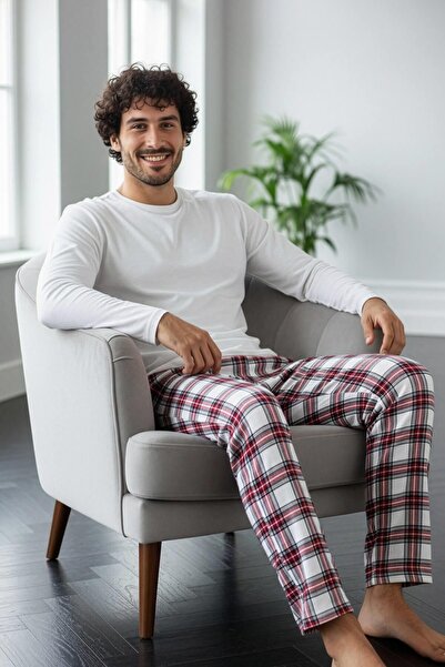 Pijamaevi Beyaz Stylish Erkek Uzun Kol Pijama Takımı