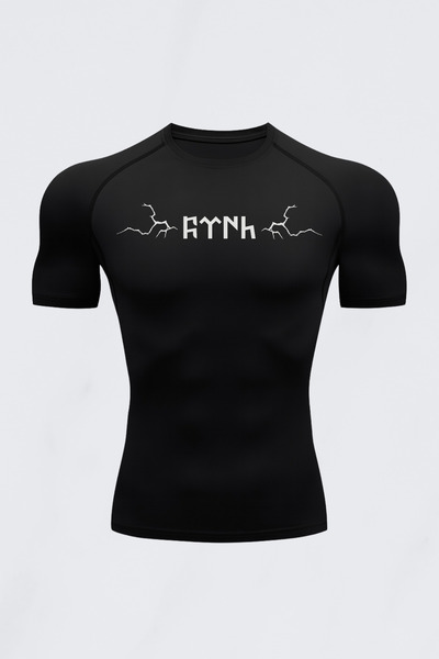 FitVult Göktürkçe Türk Yazılı Kısa Kollu Compression Yıldırım Desenli Spor Ts...