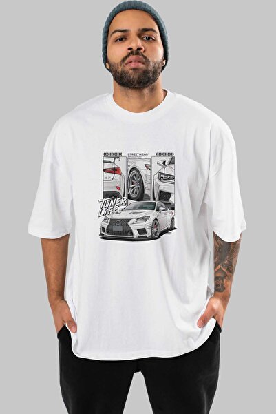 Ankhises Seria Car (72) Tricou oversize alb cu imprimeu în față, pentru bărba...