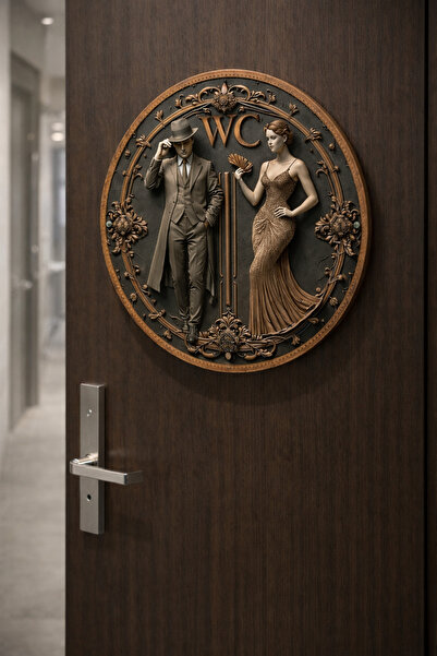 Fumor Dekoratif WC Kapı Tabelası – Vintage Kadın Erkek Figürlü Tuvalet Kapı Süsü
