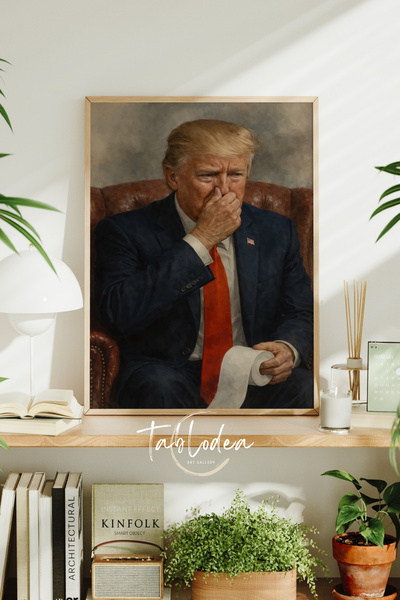 tablodea Dekoratif Donald Trump Mizahi Portresi WC Banyo Tablosu TD Çerçeveli...