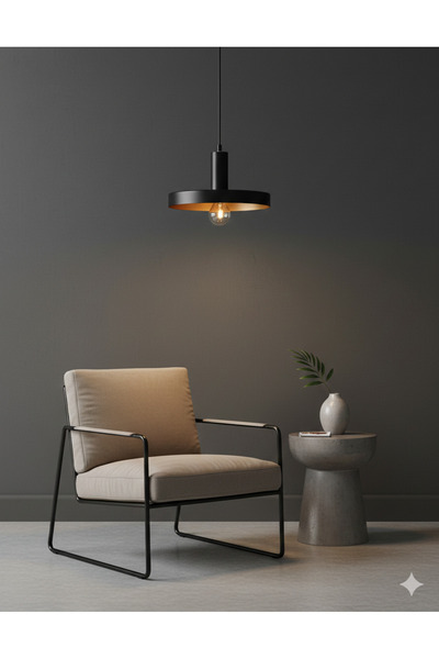 VEYRA Modern Disk Sarkıt Avize - Mat Siyah & Altın Dokunuşlarla Zamansız Şıklık"