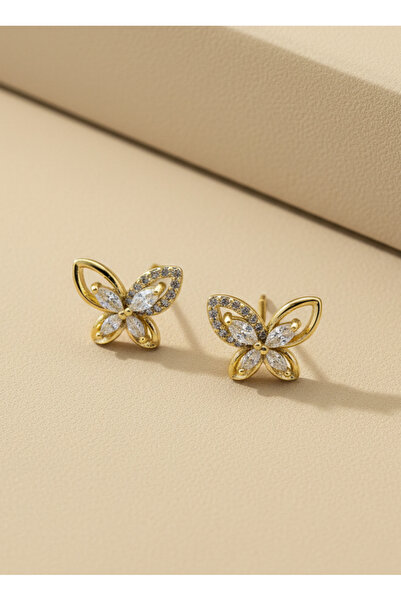 GKCBijoux Xuping Gold Renk Zirkon Taşlı Minimal Kelebek Küpe Kararmaz Antiale...