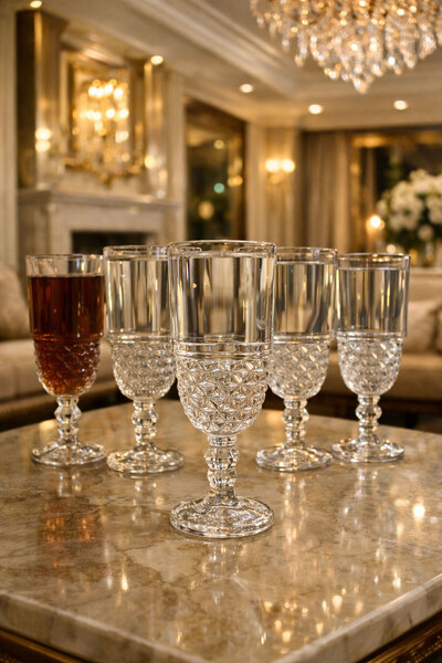 Mutfiko Footed Crystal Glass Cup 220 ml Set of 6 – Stylish Coffee Side and Pr...