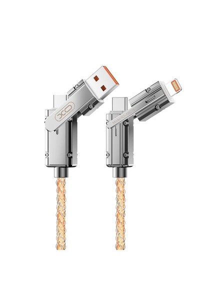 Xo 60W Hızlı Şarj Destekli 4'ü 1 Arada Işıklı Type-C ve Lightning Şarj Kablosu