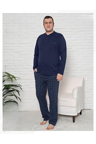 Pijamoni Men's Oversized Button Collar Combed Cotton Long Sleeve Pajama Set 6...