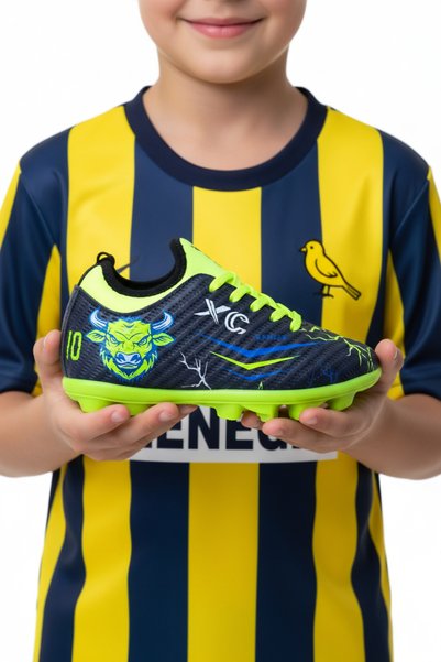 ZENEGE Yellow Navy Blue Sock Football Boots Soccer Shoes Children's Football Boots Carpet Field Shoes