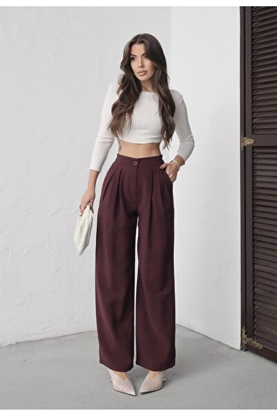 MAXXANA Double Pleated Fabric Trousers with Elastic Waist