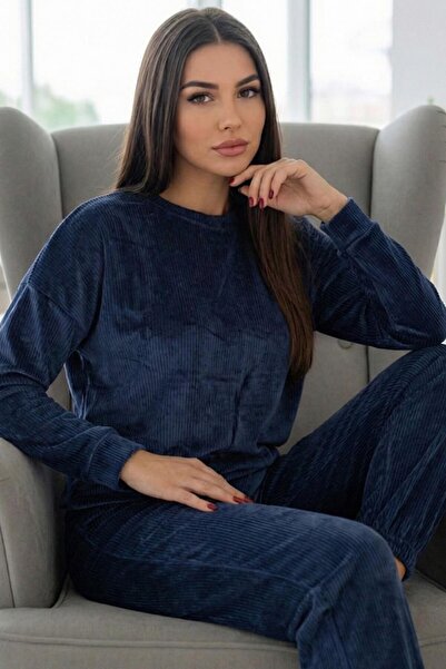 Pijamaevi Dark Navy Blue Veloura Soft Women's Pajama Set