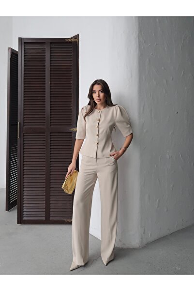 MAXXANA Balloon Sleeve Jacket and Pants Two-Piece Set