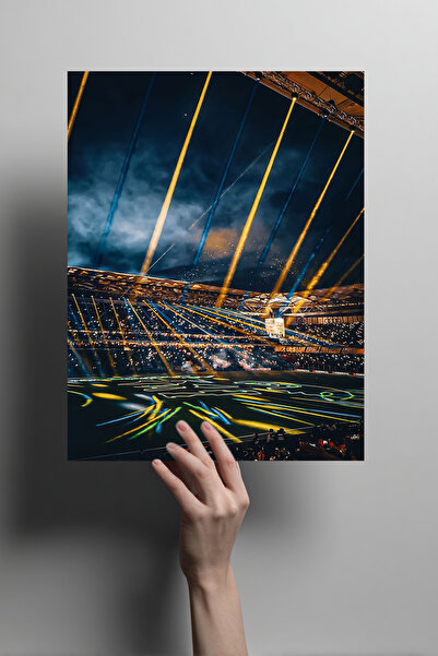 Metalino Stadyum Sarı Lacivert Işık Şovu Taraftar Metal Poster - Dekoratif Du...