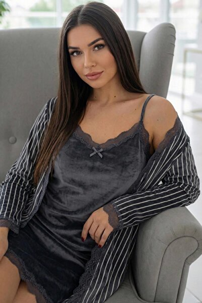 Pijamaevi Midnight Teal Exclusive Velvet Dressing Gown Nightgown Women's Paja...