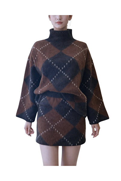 Qualia Butik Women's Diamond Pattern Knitwear Set