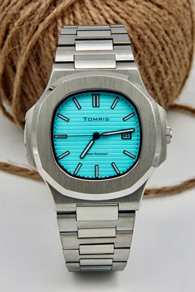 TOMRİS All Steel, Water Resistant, Silver Band, Turquoise Dial Men's Wristwatch