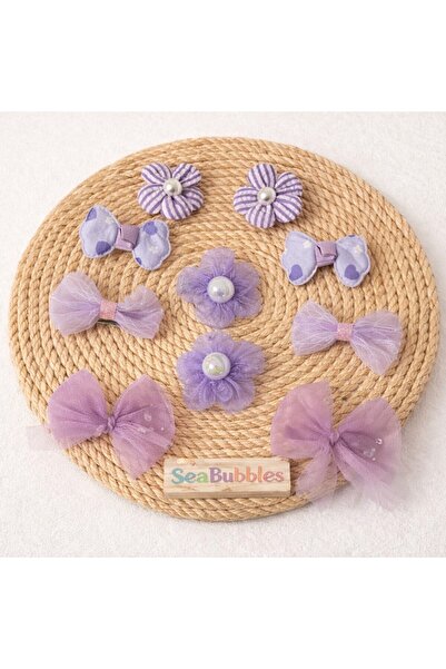 SeaBubbles Σετ αγκράφες για κοριτσάκια με φλοράλ φιόγκο 10 τμχ ΣΤΑΝΔΑΡΤ ΜΩΒ