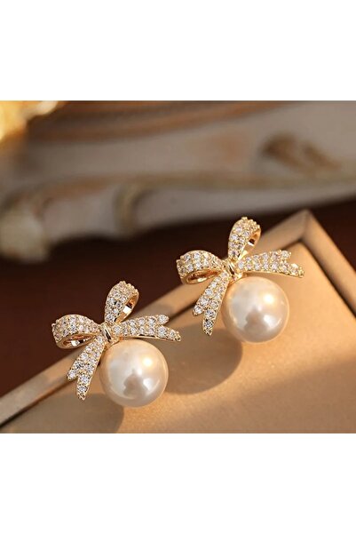 reyselstyle Doğal Incili,zirkon Taşlı,fiyonk Küpe(KARARMA YAPMAZ)